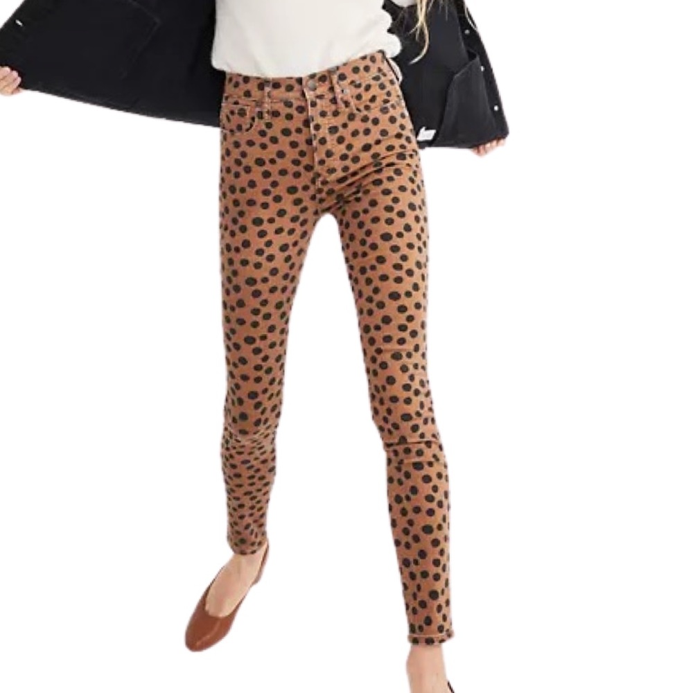 Madewell High-Rise Polka Dot Skinny Jeans - Brown with Black Dots